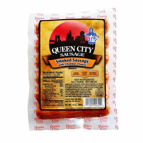 Queen City Sausage Skinless Mild Cheese Smoked Sausages Perspective: front