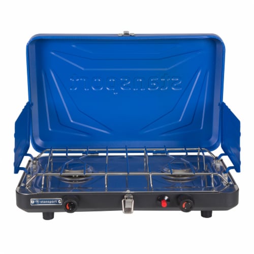 Stansport 2-Burner Propane Stove With Piezo - Blue, 18 x 10 x 4 in