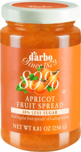 D'Arbo 40% Less Sugar Apricot Fruit Spread -  80% Fruit Perspective: front