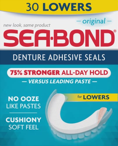 SEA-BOND Denture Adhesive Seals Uppers Fresh Mint, 30 Each (Pack of 4)