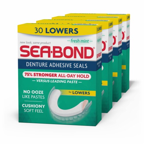 Sea-Bond® Fresh Mint Denture Adhesive Seals for Lowers Perspective: front