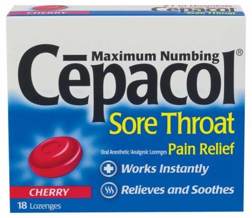 Cepacol Cherry Sore Throat Pain Relief Lozenges Perspective: front