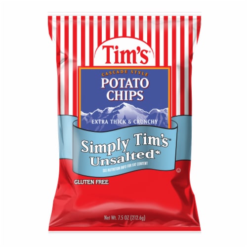 7.5 oz Tim's Cascade Unsalted Kettle Chip Perspective: front