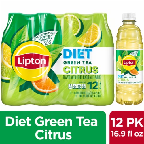 Lipton Diet Iced Green Tea, Citrus Bottle Tea Drink, 16.9 fl oz, 12 Bottles