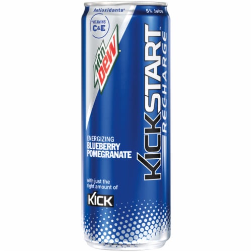 Mountain Dew Kickstart Recharge Blueberry Pomegranate Energy Drink 12 oz Can Perspective: front