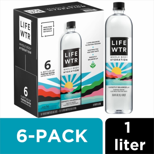 LifeWtr Purified Water 1 L 6 Count Perspective: front