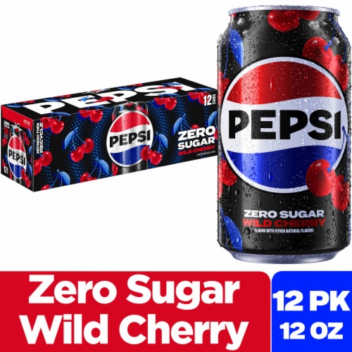 Pepsi Cola® Wild Cherry Zero Sugar Soda Cans Perspective: front