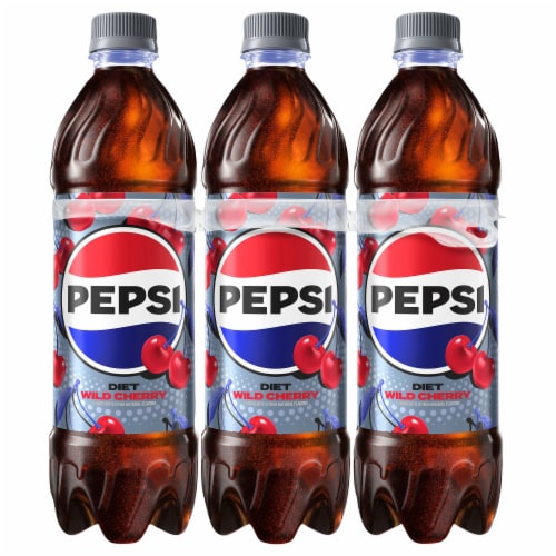 Diet Pepsi Cola Wild Cherry Soda Bottles Perspective: front