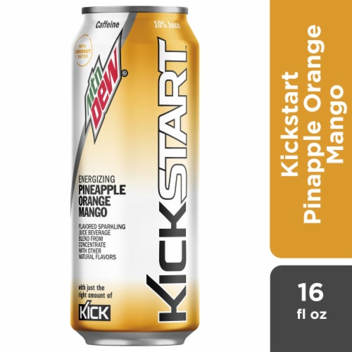 Mountain Dew® Kickstart Pineapple Orange Mango Energy Drink Can Perspective: front