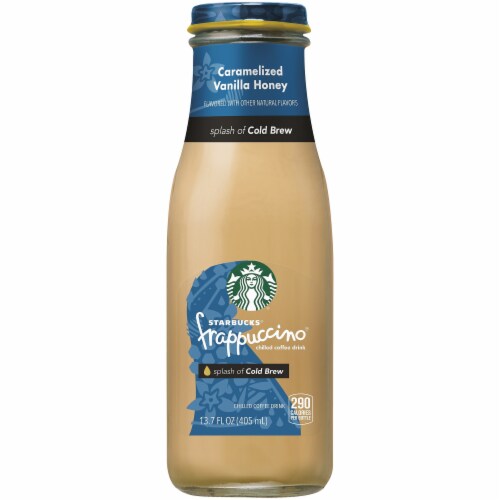 Starbucks Frappuccino Carmelized Vanilla Honey with Cold Brew Iced Coffee Drink Perspective: front