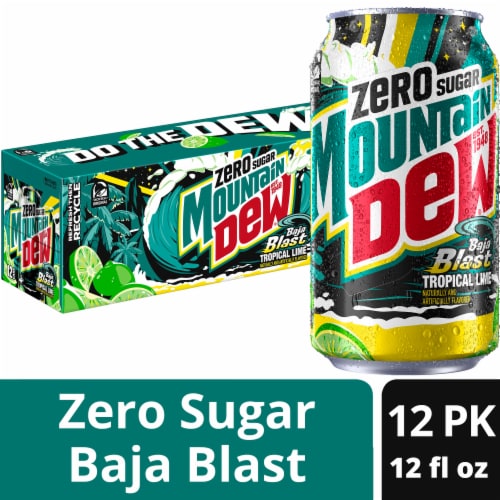 Mountain Dew® Baja Blast Zero Sugar Baja Blast Soda Cans Perspective: front