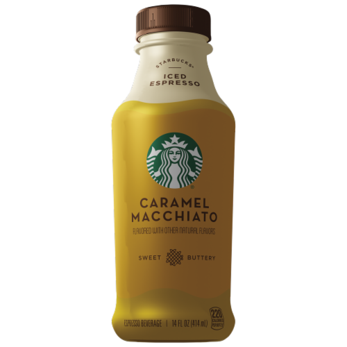 Starbucks® Caramel Macchiato Latte Iced Coffee Espresso Beverage Perspective: front
