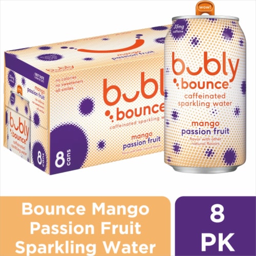 bubly Bounce Mango Passion Fruit Caffeinated Sparkling Water Perspective: front