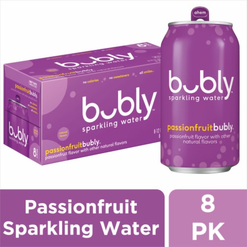 Bubly™ Passionfruit Flavored Sparkling Water Cans Perspective: front