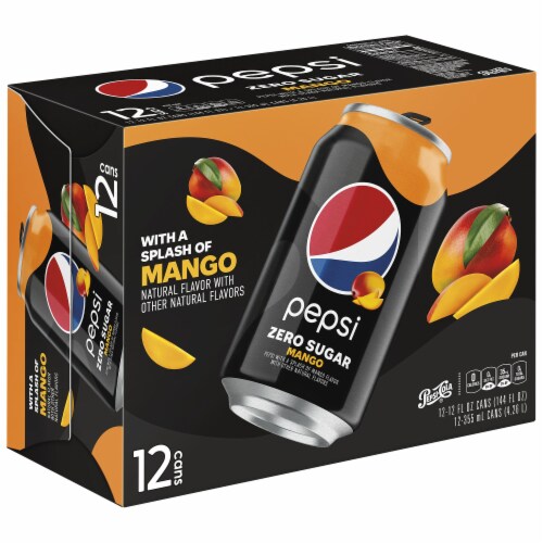 Pepsi Mango Zero Sugar Soda Cans Perspective: front