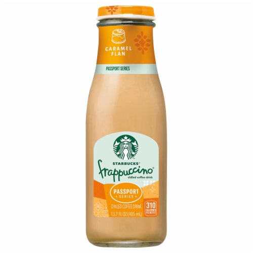 Starbucks Caramel Flan Frappuccino Chilled Coffee Drink Perspective: front