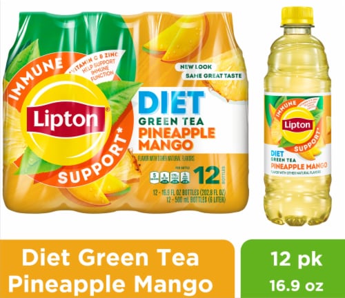 Lipton® Diet Pineapple Mango Green Iced Tea Multipack Bottles Perspective: front