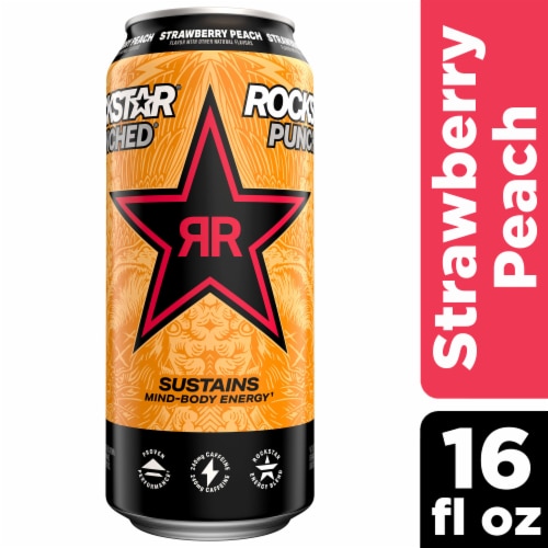 Rockstar® Punched Strawberry Peach Energy Drink Perspective: front