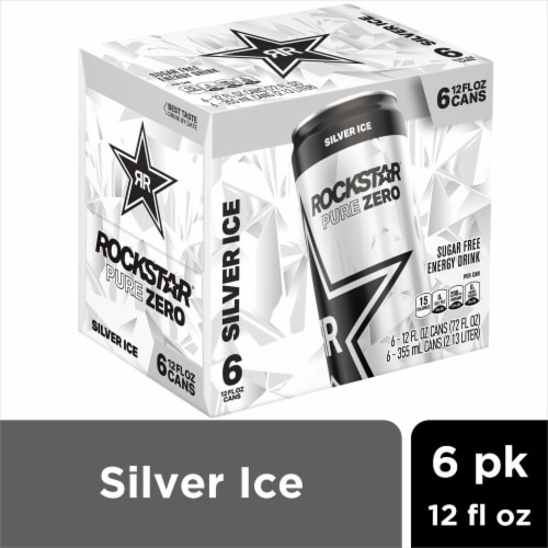 Rockstar Pure Zero Energy Drink Silver Ice 12 Fl Oz, 6 Count Perspective: front