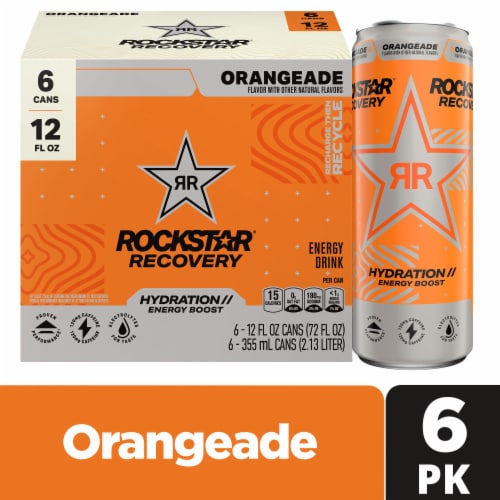 Rockstar Recovery Energy Drink Orangeade 12 Fl Oz 6 Count Perspective: front