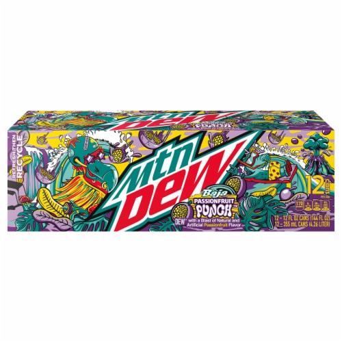 Mtn Dew® Baja Passionfruit Punch Soda Cans Perspective: front