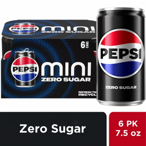 Pepsi Zero Sugar Cola Soda Pop Mini Cans Perspective: front