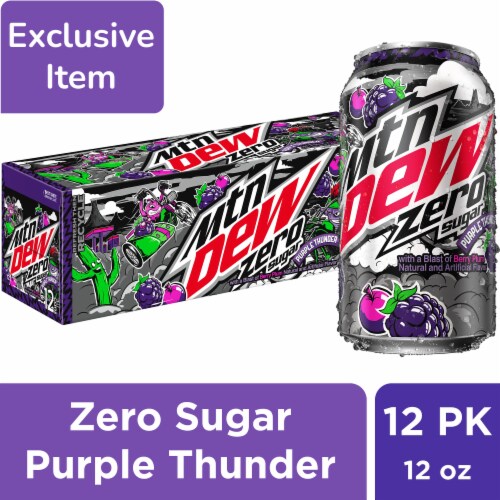 Mountain Dew Purple Thunder Zero Sugar Soda Cans Perspective: front