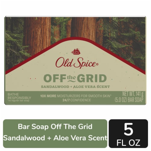 Old Spice Bar Soap with Off The Grid Sandalwood + Aloe Vera Scent Perspective: front