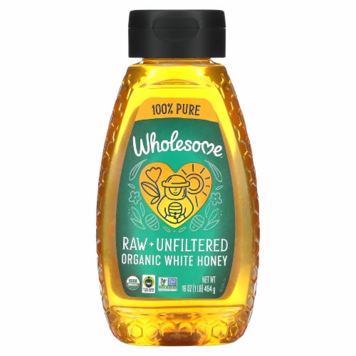 Wholesome Sweeteners 2179554 16 oz Organic White Unfliltered Squeeze Honey Perspective: front