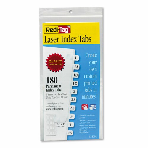 RediTag Laser Printable Index Tabs 7/16 Inch White 180/Pack 33001, 1