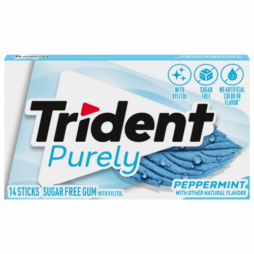 Trident Purely Peppermint Sugar Free Gum Sticks Perspective: front