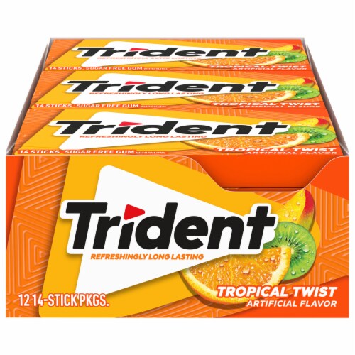Trident Tropical Twist Sugar Free Gum (12 Pack) Perspective: front