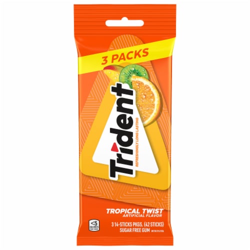 Trident Tropical Twist Sugar Free Chewing Gum Perspective: front