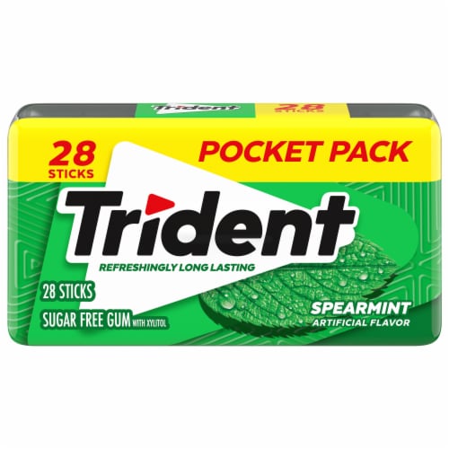 Trident Spearmint Sugar Free Gum Pocket Packs Perspective: front