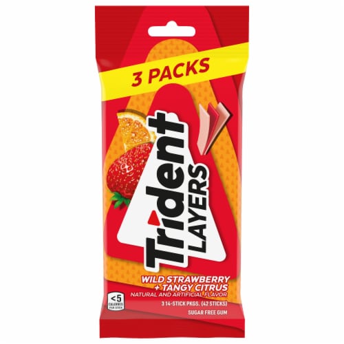 Trident Layers Wild Strawberry & Tangy Citrus Gum 42 Count Perspective: front