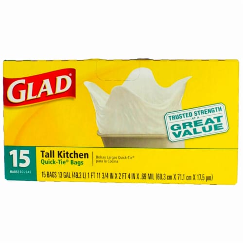 Glad Tall Kitchen Bags, Quick-Tie, 15 Bags Perspective: front