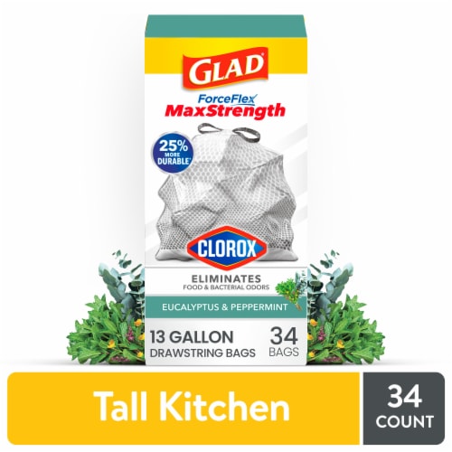 Glad ForceFlexPlus with Clorox Tall Kitchen Eucalyptus Peppermint