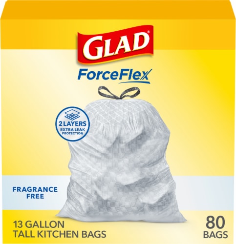 Glad ForceFlex Fragrance Free Tall Kitchen Drawstring Trash Bags Perspective: front