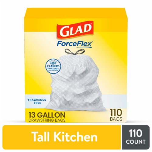 Glad ForceFlex Fragrance Free Tall Kitchen Drawstring Trash Bags Perspective: front