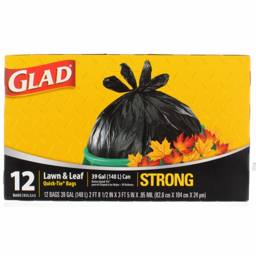 Glad Lawn & Leaf Trash Bags, 39 Gallon, Quick-Tie, 12 Ct Perspective: front