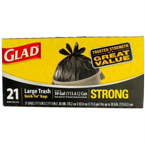 Glad Strong Quick-Tie Large Trash Bags - 30 Gallon - 21 Count Perspective: front