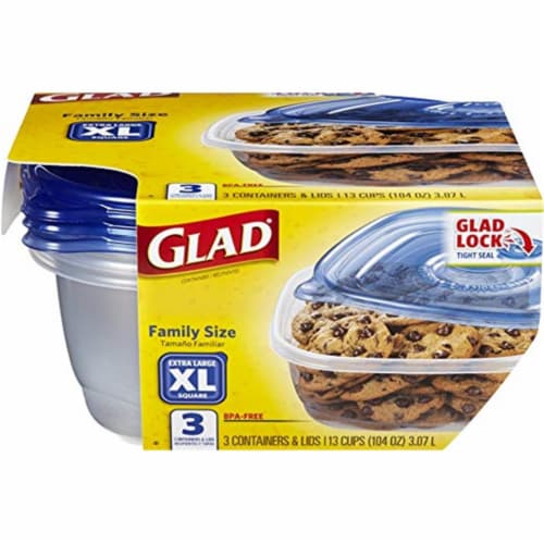 Glad Family Size Containers with Lids 3 Pack - Clear/Blue Perspective: front