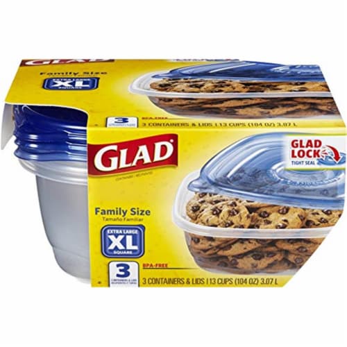 Glad Deep Dish Food Storage Containers & Lids, 64 oz - 3 pack