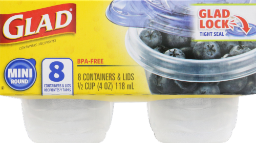 Glad Mini Round Food Storage Containers with Lids - 8 pk - Clear/Blue, 4 oz  - Kroger