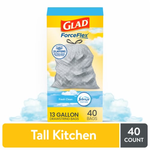 Glad ForceFlex with Febreze Gain Fresh Clean Scent Tall Kitchen Drawstring Trash Bags 40 ct Foods Co
