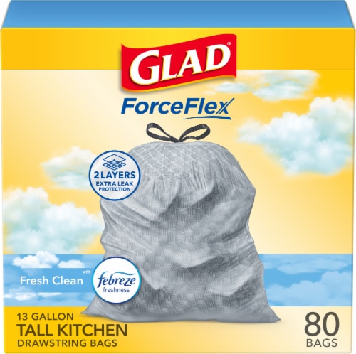 Glad ForceFlex Kitchen Bags, Tall, Drawstring, Gain Original Scent, 13 Gallon - 80 bags