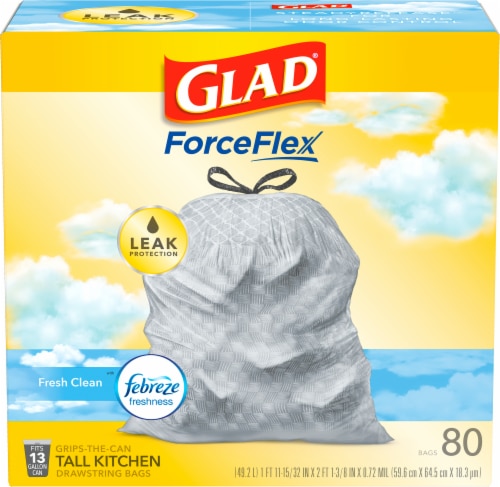 Glad ForceFlex with Febreze Fresh Clean Scent Tall Kitchen Drawstring Trash  Bags, 40 ct - Harris Teeter