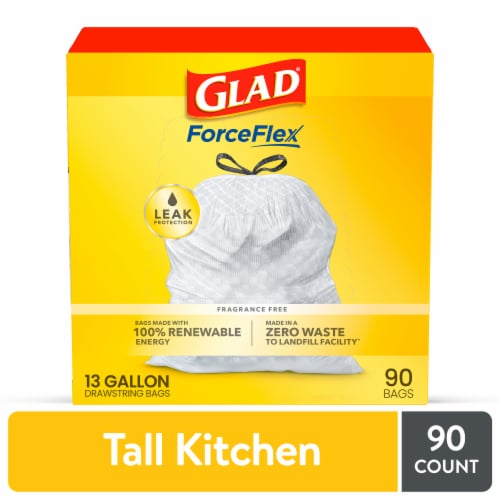 Glad ForceFlex Tall Kitchen Drawstring Trash Bags, 90 ct - Pay Less Super  Markets