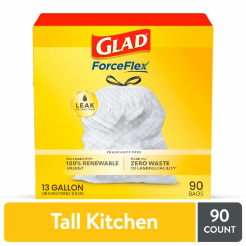 Glad ForceFlex Fragrance Free Drawstring Tall Kitchen Trash Bags 13 Gallon Perspective: front