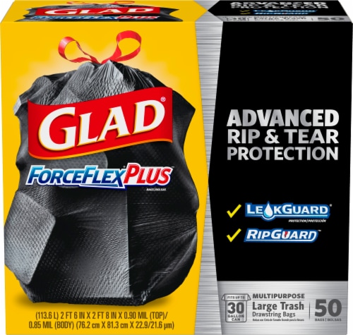 Glad Force Flex Stretchable Strength Rip Protection 30 Gallon Large  Drawstring Trash Bags 25ct